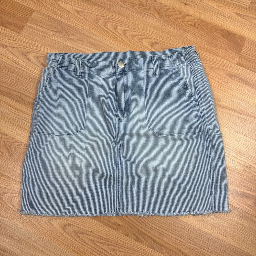 Seven 7 Jeans Railroad Stripe Denim Utility Mini Skirt Size 12 Raw Hem Y2K Style